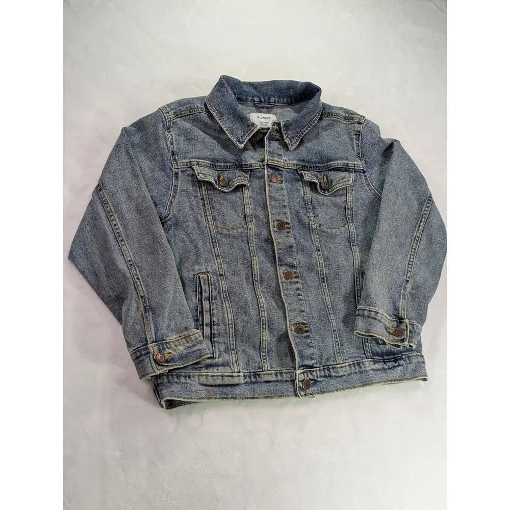 Old Navy Kids XL 14-16 Plus Denim Trucker Jacket Medium Wash Stretch EUC